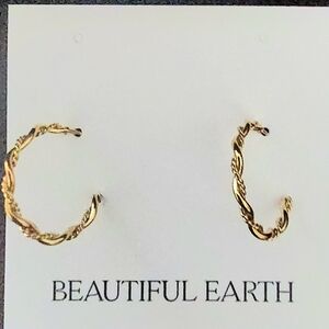 New Beautiful Earth Maria Twisted Semi Hoop Gold Earrings